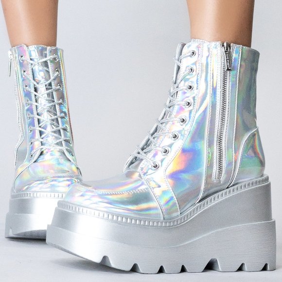 Cape Robbin X LASR Exclusive RADIO Chromatica Silver Platform Boots - Picture 2 of 6